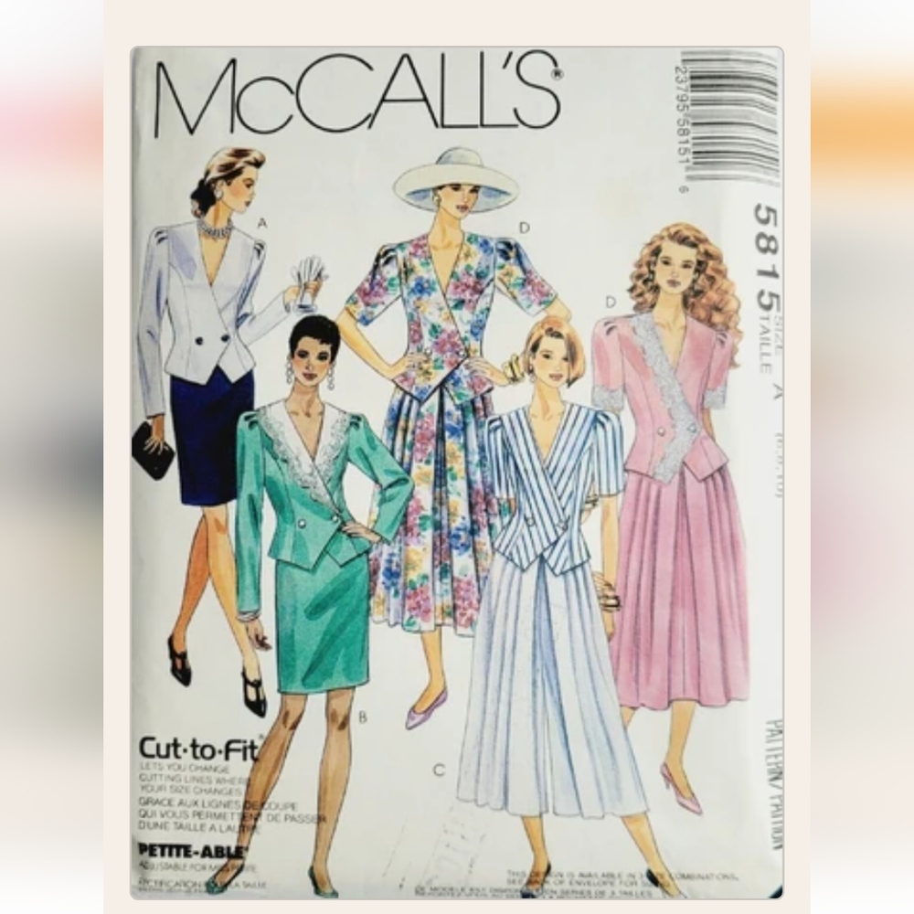 McCalls two piece top skirt sewing pattern 5815 uncut vintage 1992 size 10 12 14